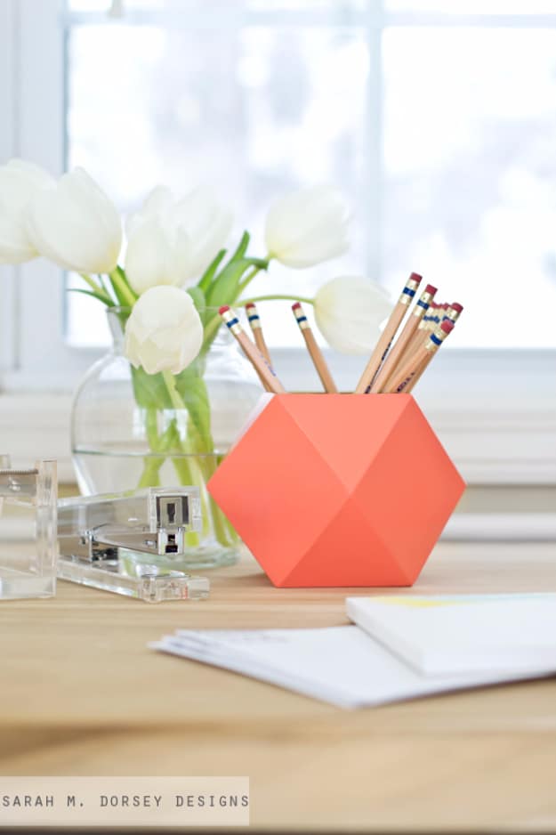 DIY Projects for Teenagers - Geometric Pencil Cups - Cool Teen Crafts Ideas for Bedroom Decor, Gifts, Clothes and Fun Room Organization. Summer and Awesome School Stuff 