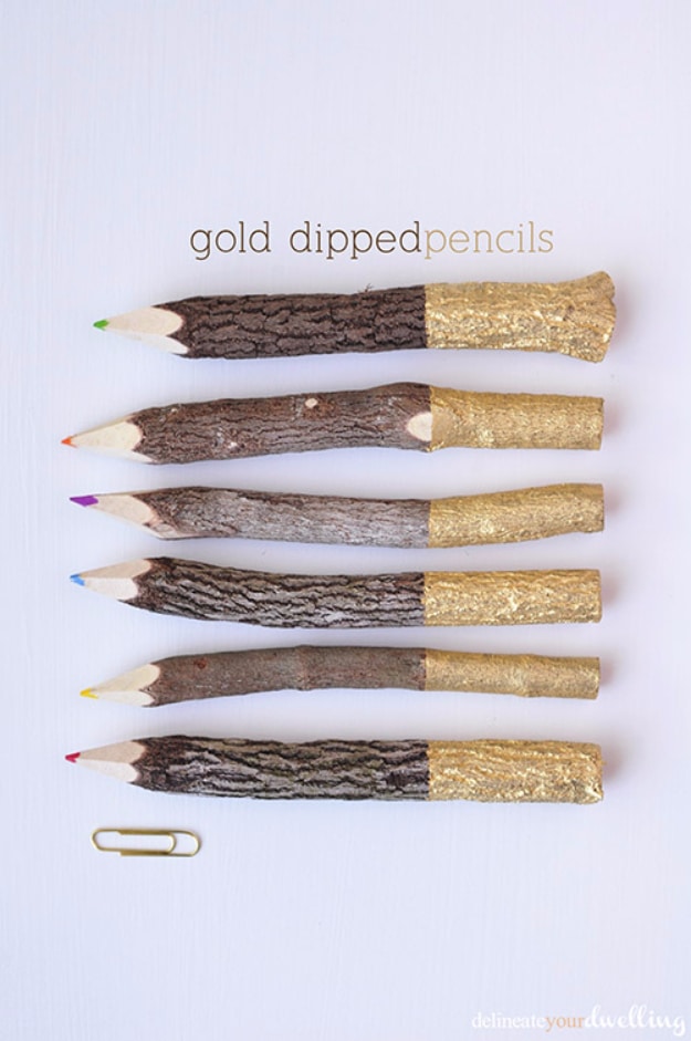 Cheap Crafts To Make and Sell - Gold Dipped Pencils - Inexpensive Ideas for DIY Craft Projects You Can Make and Sell On Etsy, at Craft Fairs, Online and in Stores. Quick and Cheap DIY Ideas that Adults and Even Teens Can Make on A Budget #diy #crafts #craftstosell #cheapcrafts