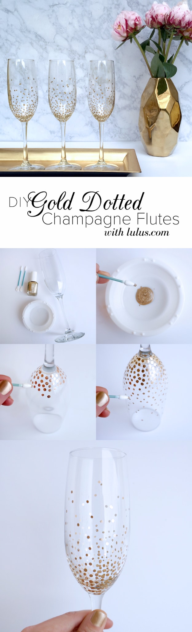 Cheap Crafts To Make and Sell - Gold Dot Champagne Flutes - Inexpensive Ideas for DIY Craft Projects You Can Make and Sell On Etsy, at Craft Fairs, Online and in Stores. Quick and Cheap DIY Ideas that Adults and Even Teens Can Make on A Budget #diy #crafts #craftstosell #cheapcrafts