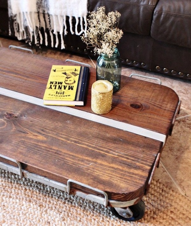  DIY Farmhouse Style Decor Ideas - Industrial Cart Coffee Table DIY - Creative Rustic Ideas for Cool Furniture, Paint Colors, Farm House Decoration for Living Room, Kitchen and Bedroom #diy #diydecor #farmhouse #countrycrafts