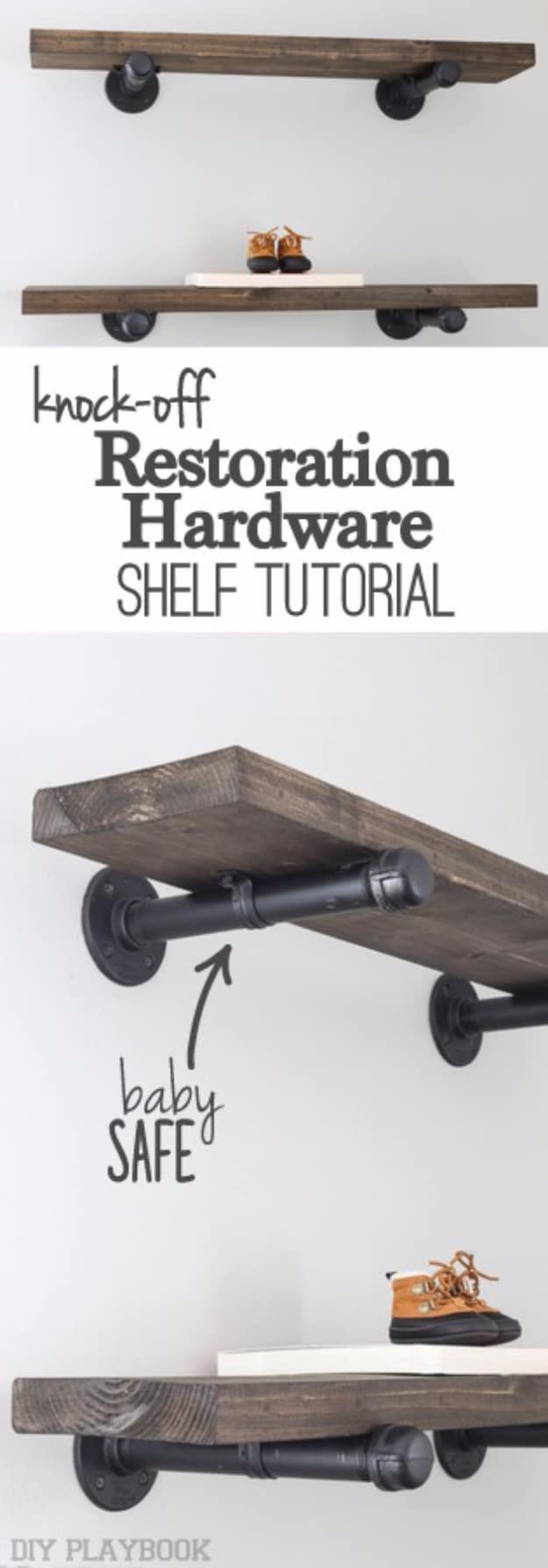 DIY Shelves and Do It Yourself Shelving Ideas - Knock Off Restoration Hardware Shelf Tutorial - Easy Step by Step Shelf Projects for Bedroom, Bathroom, Closet, Wall, Kitchen and Apartment. Floating Units, Rustic Pallet Looks and Simple Storage Plans #diy #diydecor #homeimprovement #shelves