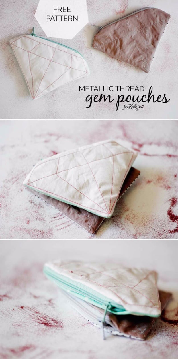  Sewing Crafts To Make and Sell - Metallic Gem Zipper Pouch - Easy DIY Sewing Ideas To Make and Sell for Your Craft Business. Make Money with these Simple Gift Ideas, Free Patterns, Products from Fabric Scraps, Cute Kids Tutorials #sewing #crafts