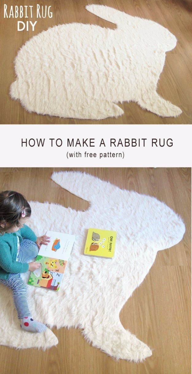 Easy DIY Rugs and Handmade Rug Making Project Ideas - No Sew Rabbit Rug DIY - Simple Home Decor for Your Floors, Fabric, Area, Painting Ideas, Rag Rugs, No Sew, Dropcloth and Braided Rug Tutorials 