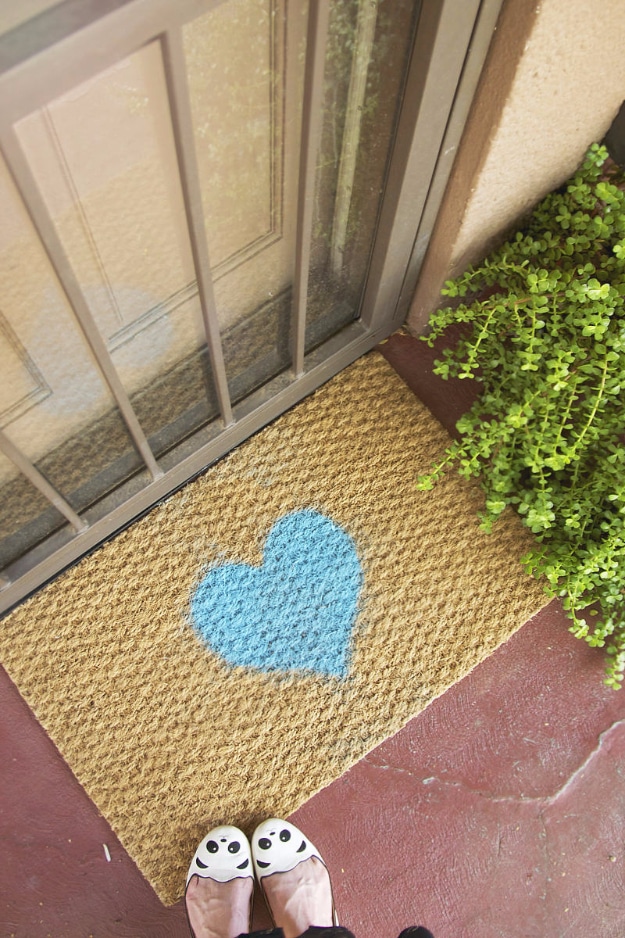 DIY Welcome Mats - Painted Heart Doormat - Greet Guests in Style with These Easy and Cheap Home Decor Ideas for Your Entry. Doormat Tutorials for Creative Ways to Cover Your Floors and Front Door 