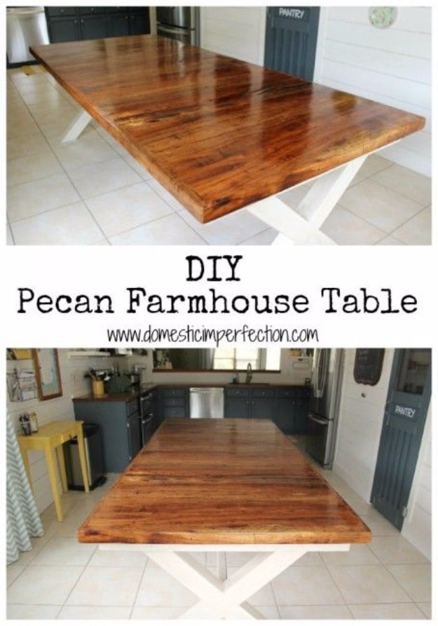 DIY Dining Room Table Projects - Pecan Farmhouse Dining Table - Creative Do It Yourself Tables and Ideas You Can Make For Your Kitchen or Dining Area. Easy Step by Step Tutorials that Are Perfect For Those On A Budget #diyfurniture #diningroom