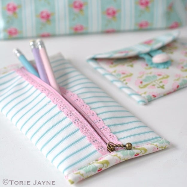  Sewing Crafts To Make and Sell - Pretty Lace Zip Pencil Case - Easy DIY Sewing Ideas To Make and Sell for Your Craft Business. Make Money with these Simple Gift Ideas, Free Patterns, Products from Fabric Scraps, Cute Kids Tutorials #sewing #crafts