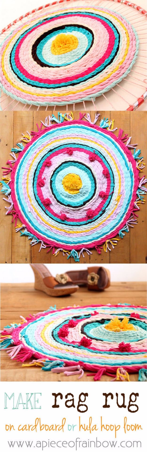 Easy DIY Rugs and Handmade Rug Making Project Ideas - Rag Rug From Old T-Shirts - Simple Home Decor for Your Floors, Fabric, Area, Painting Ideas, Rag Rugs, No Sew, Dropcloth and Braided Rug Tutorials