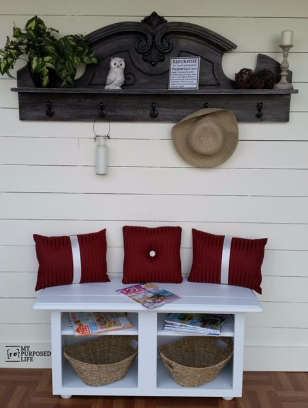 DIY Ideas for Your Entry - Repurposed China Hutch Top Into Coat Rack Shelf - Cool and Creative Home Decor or Entryway and Hall. Modern, Rustic and Classic Decor on a Budget. Impress House Guests and Fall in Love With These DIY Furniture and Wall Art Ideas #diydecor #diyhomedecor