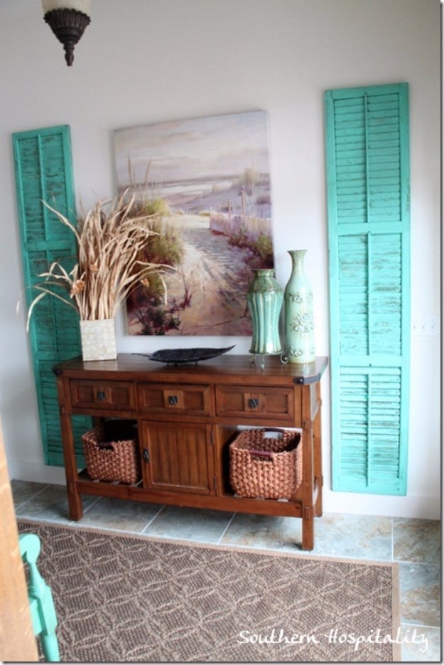 DIY Ideas for Your Entry - Repurposed Shutters Entryway Wall Decor - Cool and Creative Home Decor or Entryway and Hall. Modern, Rustic and Classic Decor on a Budget. Impress House Guests and Fall in Love With These DIY Furniture and Wall Art Ideas #diydecor #diyhomedecor