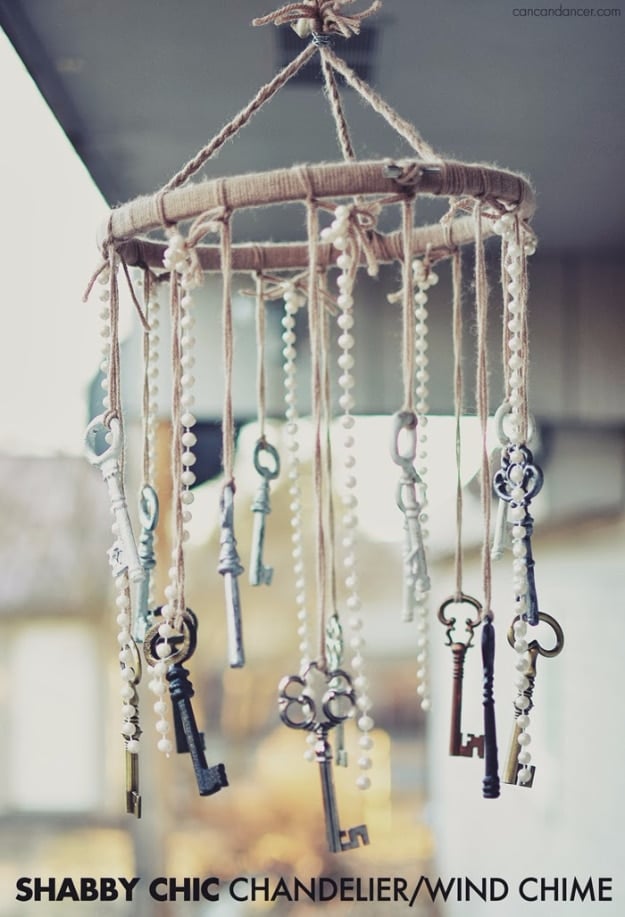 DIY Wind Chimes - Shabby Chic Chandelier Wind Chime - Easy, Creative and Cool Windchimes Made from Wooden Beads, Pipes, Rustic Boho and Repurposed Items, Silverware, Seashells and More. Step by Step Tutorials and Instructions #windchimes #diygifts #diyideas #crafts