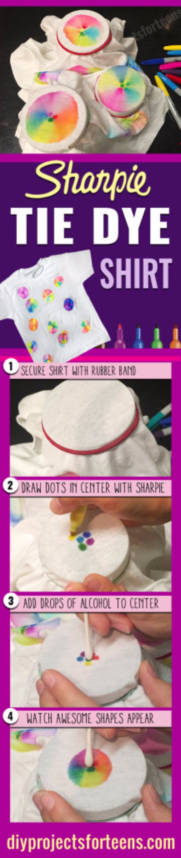 DIY Sharpie Crafts - Sharpie Tie Dye Shirt - Cool and Easy Craft Projects and DIY Ideas Using Sharpies - Use Markers To Decorate and Design Home Decor, Cool Homemade Gifts, T-Shirts, Shoes and Wall Art. Creative Project Tutorials for Teens, Kids and Adults #sharpiecrafts #diyideas #cheapcrafts