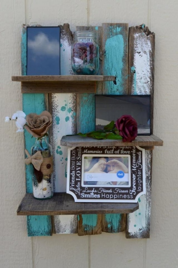 DIY Shelves and Do It Yourself Shelving Ideas - Simple Rustic Pallet Wall Shelf - Easy Step by Step Shelf Projects for Bedroom, Bathroom, Closet, Wall, Kitchen and Apartment. Floating Units, Rustic Pallet Looks and Simple Storage Plans #diy #diydecor #homeimprovement #shelves