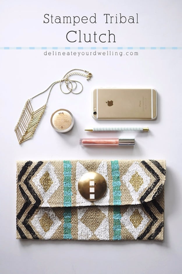 Cheap Crafts To Make and Sell - Stamped Tribal Clutch - Inexpensive Ideas for DIY Craft Projects You Can Make and Sell On Etsy, at Craft Fairs, Online and in Stores. Quick and Cheap DIY Ideas that Adults and Even Teens Can Make on A Budget #diy #crafts #craftstosell #cheapcrafts