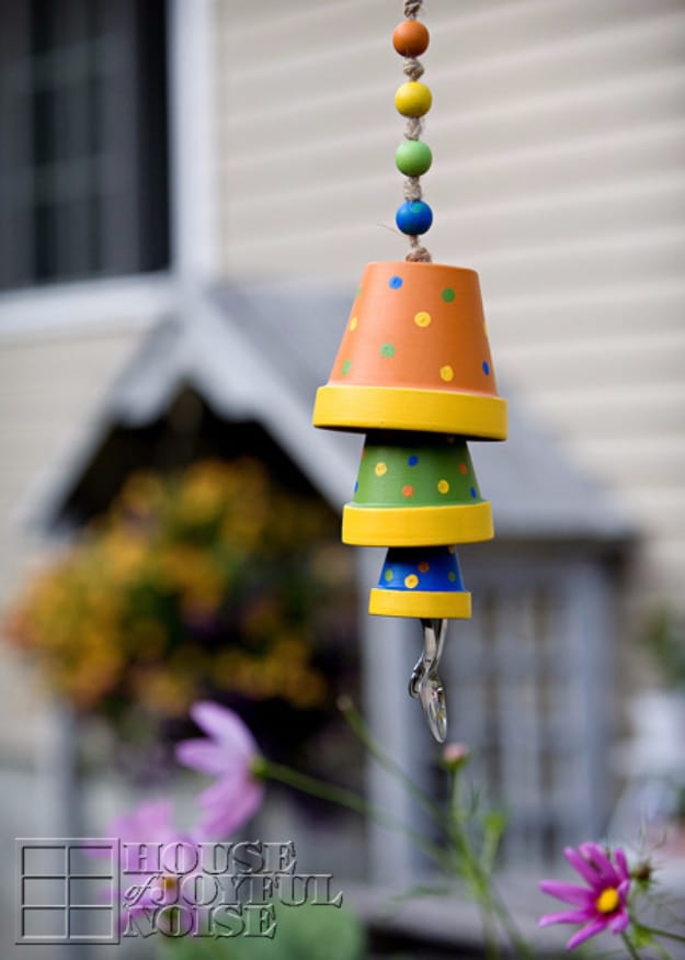 DIY Wind Chimes - Terracotta Flower Pot Wind Chime - Easy, Creative and Cool Windchimes Made from Wooden Beads, Pipes, Rustic Boho and Repurposed Items, Silverware, Seashells and More. Step by Step Tutorials and Instructions #windchimes #diygifts #diyideas #crafts