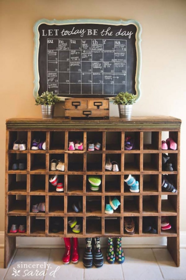 DIY Ideas for Your Entry - Vintage Mail Sorter Shoe Cubby - Cool and Creative Home Decor or Entryway and Hall. Modern, Rustic and Classic Decor on a Budget. Impress House Guests and Fall in Love With These DIY Furniture and Wall Art Ideas #diydecor #diyhomedecor