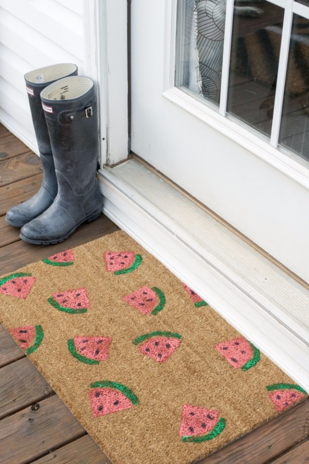 DIY Welcome Mats - Watermelon Welcome Mat - Greet Guests in Style with These Easy and Cheap Home Decor Ideas for Your Entry. Doormat Tutorials for Creative Ways to Cover Your Floors and Front Door 