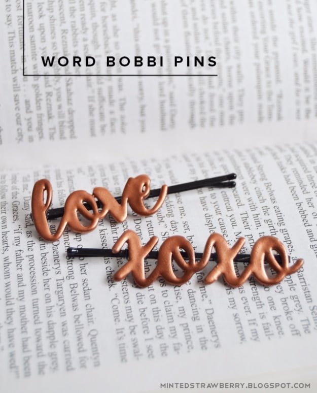 DIY Projects for Teenagers - Word Bobbi Pins - Cool Teen Crafts Ideas for Bedroom Decor, Gifts, Clothes and Fun Room Organization. Summer and Awesome School Stuff 