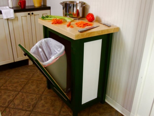 DIY Kitchen Makeover Ideas - Build A Trash Bin With A Butcher Block Countertop - Cheap Projects Projects You Can Make On A Budget - Cabinets, Counter Tops, Paint Tutorials, Islands and Faux Granite. Tutorials and Step by Step Instructions 