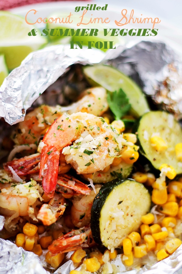 Best Recipes for a Backyard Barbecue - Coconut Lime Shrimp And Summer Veggies In Foil - Best Cheap, Easy and Quick Recipes Ideas for Awesome Cookouts. Outdoor BBQ and Party Foods You Can Make for A Crowd 