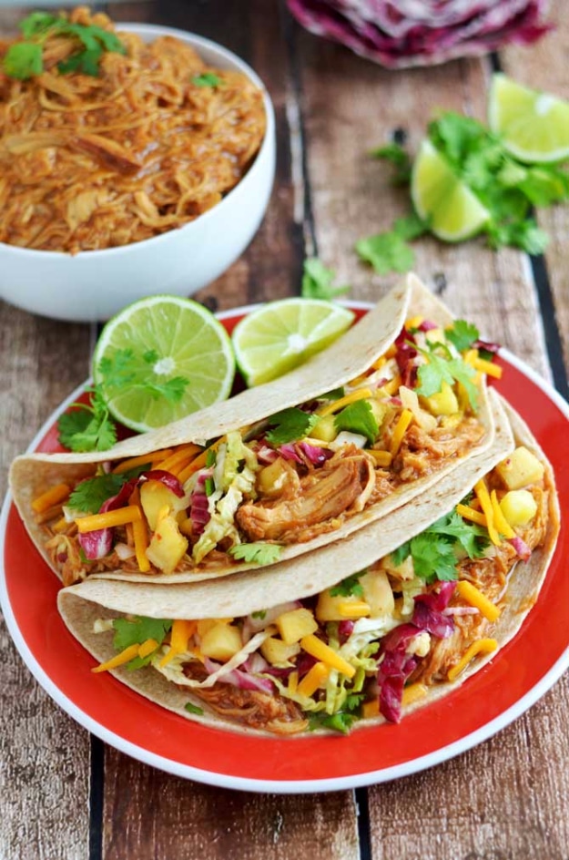 Best Recipes for a Backyard Barbecue - Crock Pot Hawaiian BBQ Chicken Tacos With Pineapple Slaw - Best Cheap, Easy and Quick Recipes Ideas for Awesome Cookouts. Outdoor BBQ and Party Foods You Can Make for A Crowd 