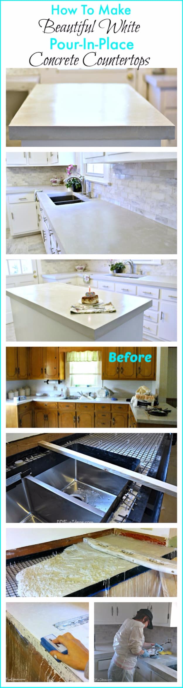 DIY Kitchen Makeover Ideas - DIY Cast In Place White Concrete Countertops - Cheap Projects Projects You Can Make On A Budget - Cabinets, Counter Tops, Paint Tutorials, Islands and Faux Granite. Tutorials and Step by Step Instructions 