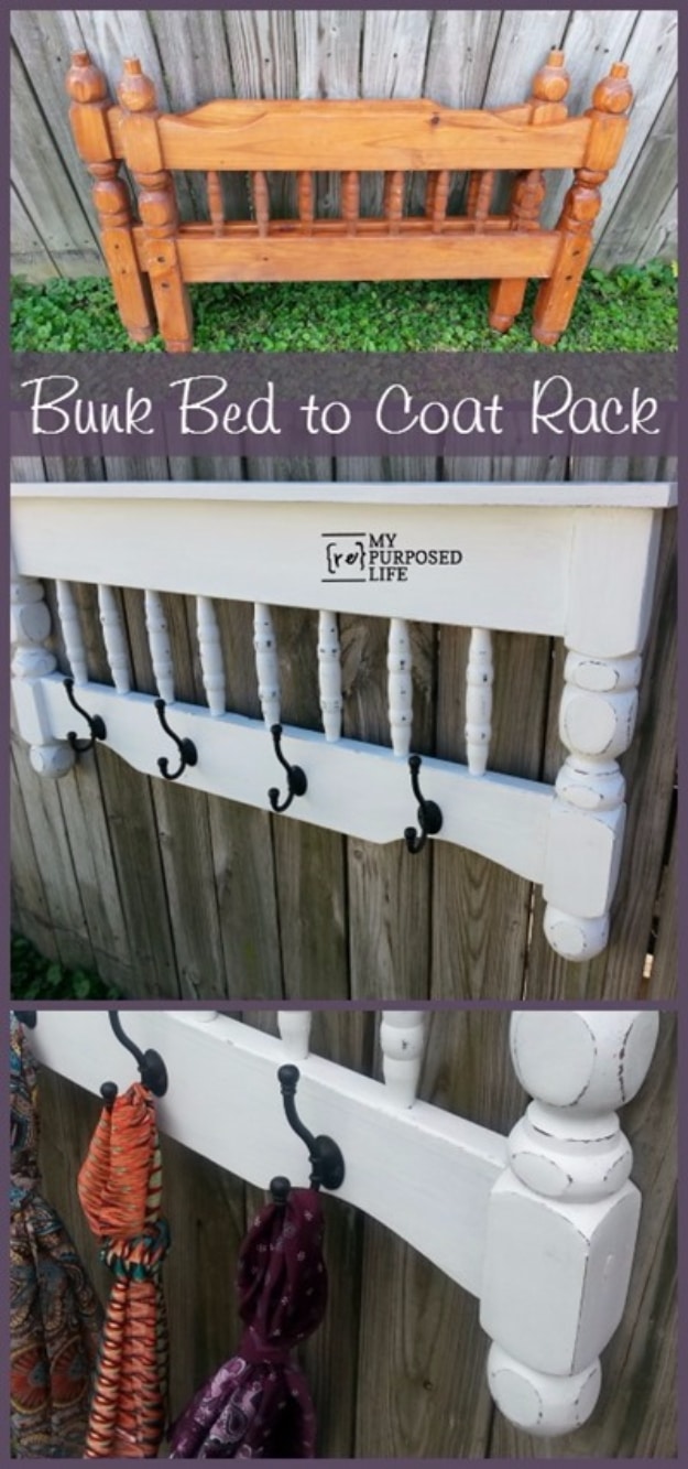 Upcycled Furniture Projects - DIY Coat Rack Repurposed Bunk Bed - Repurposed Home Decor and Furniture You Can Make On a Budget. Easy Vintage and Rustic Looks for Bedroom, Bath, Kitchen and Living Room. #upcycled #diyideas #diyfurniture
