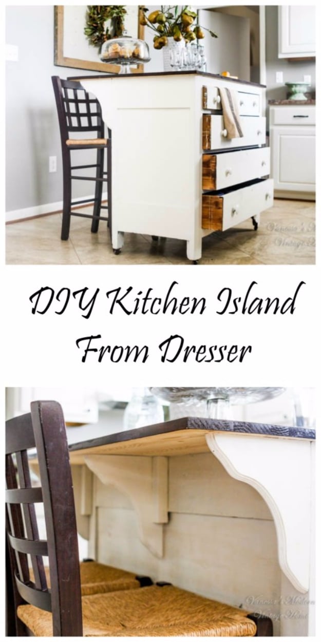 DIY Kitchen Makeover Ideas - DIY Kitchen Island From Dresser - Cheap Projects Projects You Can Make On A Budget - Cabinets, Counter Tops, Paint Tutorials, Islands and Faux Granite. Tutorials and Step by Step Instructions 