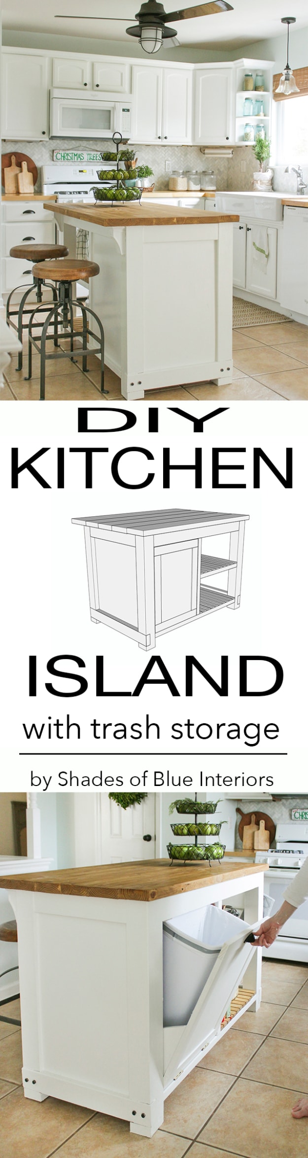 DIY Kitchen Makeover Ideas - DIY Kitchen Island With Trash Storage - Cheap Projects Projects You Can Make On A Budget - Cabinets, Counter Tops, Paint Tutorials, Islands and Faux Granite. Tutorials and Step by Step Instructions 