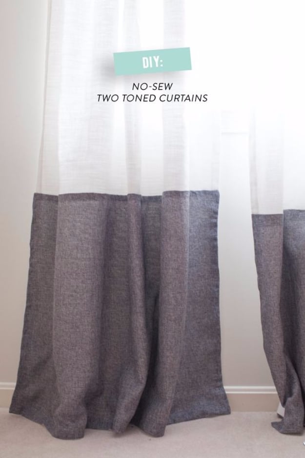 50 DIY Curtains and Drapery Ideas - DIY No Sew Two Toned Curtains - Easy No Sew Ideas and Step by Step Tutorials for Drapes and Curtain Ideas - Cheap and Creative Projects for Bedroom, Living Room, Kitchen, Kids and Teen Rooms - Simple Draperies for Fabric, Made Out of Sheets, Blackout Curtains and Valances #sewing #diydecor #drapes #decoratingideas