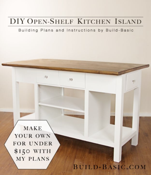 DIY Kitchen Makeover Ideas - DIY Open Shelf Kitchen Island - Cheap Projects Projects You Can Make On A Budget - Cabinets, Counter Tops, Paint Tutorials, Islands and Faux Granite. Tutorials and Step by Step Instructions 