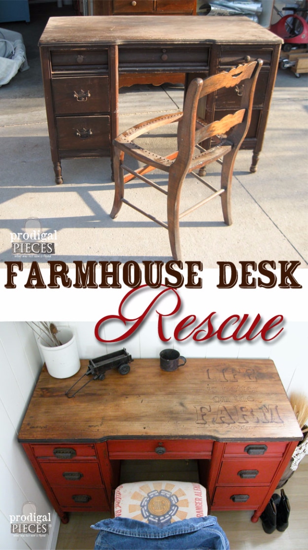 DIY Furniture Refinishing Tips - Farmhouse Desk Rescue - Creative Ways to Redo Furniture With Paint and DIY Project Techniques - Awesome Dressers, Kitchen Cabinets, Tables and Beds - Rustic and Distressed Looks Made Easy With Step by Step Tutorials - How To Make Creative Home Decor On A Budget 