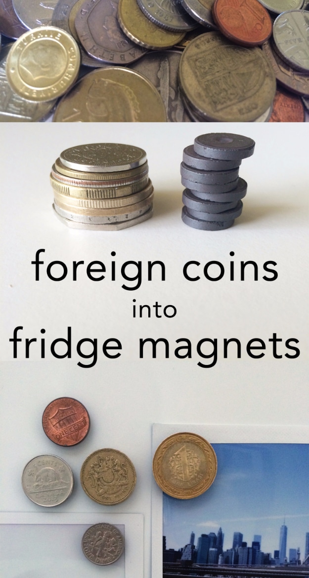 Cool DIYs Made With Money, Dollar Bills and Coins - Foreign Coin Magnets DIY - Walls, Floors, DIY Penny Table. Art With Pennies, Walls and Furniture Make With Money, Dollar Bills and Coins. Cool, Creative Tutorials, Home Decor and DIY Projects Made With Cash 