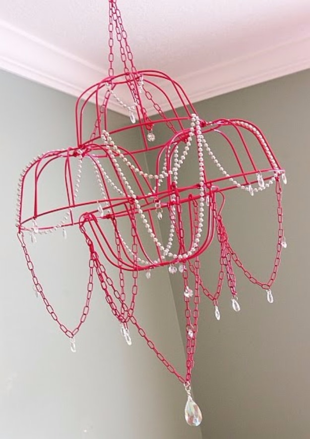 DIY Chandelier Ideas and Project Tutorials - Hot Pink Beaded Brass Chandelier - Easy Makeover Tips, Rustic Pipe, Crystal, Rustic, Mason Jar, Beads. Bedroom, Outdoor and Wedding Girls Room Lighting Ideas With Step by Step Instructions 