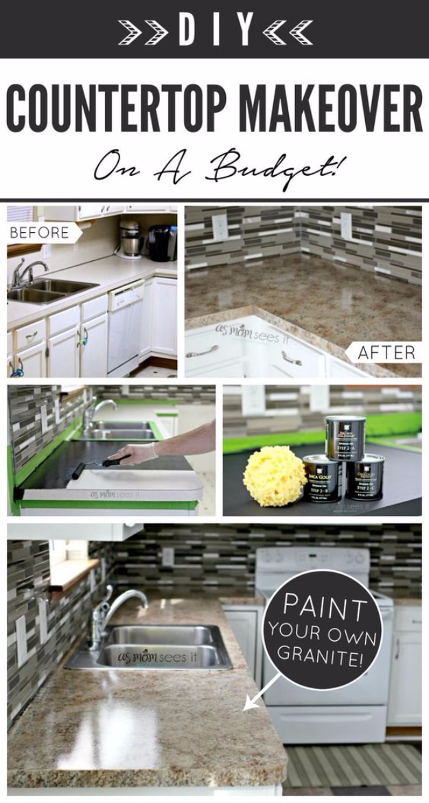 DIY Kitchen Makeover Ideas - Kitchen Remodel With Granite - Cheap Projects Projects You Can Make On A Budget - Cabinets, Counter Tops, Paint Tutorials, Islands and Faux Granite. Tutorials and Step by Step Instructions 