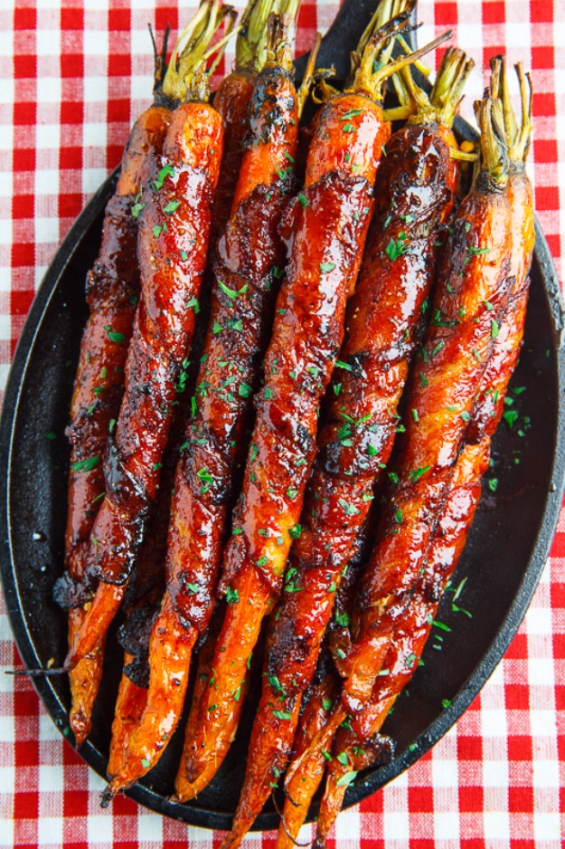 Best Recipes for a Backyard Barbecue - Maple Glazed Bacon Wrapped Roasted Carrots - Best Cheap, Easy and Quick Recipes Ideas for Awesome Cookouts. Outdoor BBQ and Party Foods You Can Make for A Crowd 