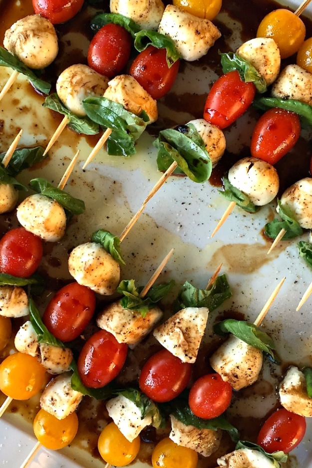 Best Recipes for a Backyard Barbecue - Mini Caprese Skewers - Best Cheap, Easy and Quick Recipes Ideas for Awesome Cookouts. Outdoor BBQ and Party Foods You Can Make for A Crowd 