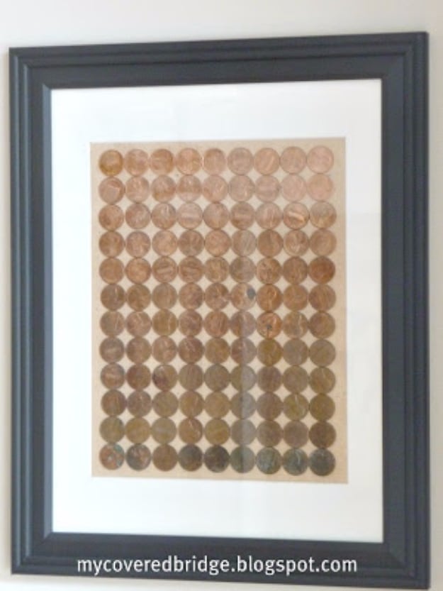 Cool DIYs Made With Money, Dollar Bills and Coins - Penny Framed Art - Walls, Floors, DIY Penny Table. Art With Pennies, Walls and Furniture Make With Money, Dollar Bills and Coins. Cool, Creative Tutorials, Home Decor and DIY Projects Made With Cash 