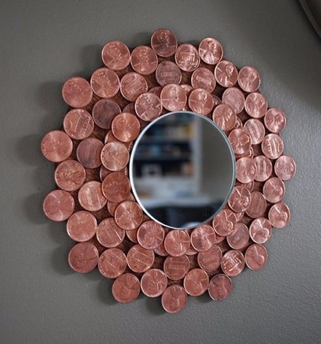 Cool DIYs Made With Money, Dollar Bills and Coins - Penny Starburst Mirror - Walls, Floors, DIY Penny Table. Art With Pennies, Walls and Furniture Make With Money, Dollar Bills and Coins. Cool, Creative Tutorials, Home Decor and DIY Projects Made With Cash 