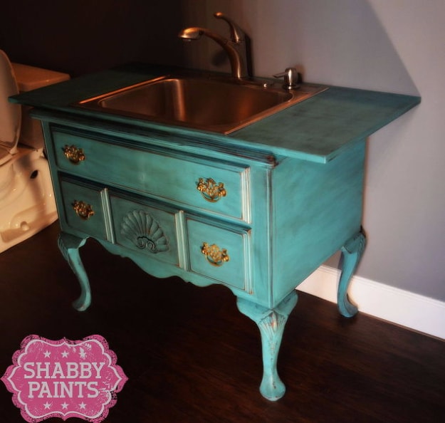 Upcycled Furniture Projects - Repurpose Furniture Into A Sink - Repurposed Home Decor and Furniture You Can Make On a Budget. Easy Vintage and Rustic Looks for Bedroom, Bath, Kitchen and Living Room. #upcycled #diyideas #diyfurniture