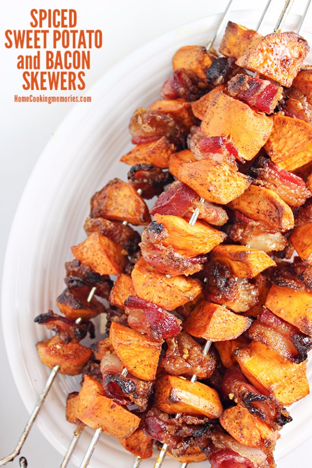 Best Recipes for a Backyard Barbecue - Spiced Sweet Potato And Bacon Skewers Recipe - Best Cheap, Easy and Quick Recipes Ideas for Awesome Cookouts. Outdoor BBQ and Party Foods You Can Make for A Crowd 