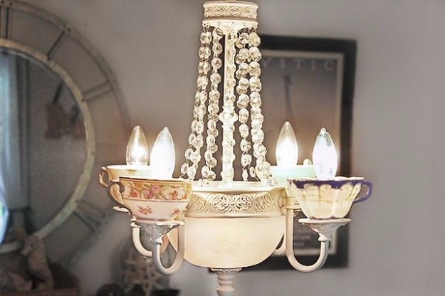 DIY Chandelier Ideas and Project Tutorials - Tea Cup Chandelier - Easy Makeover Tips, Rustic Pipe, Crystal, Rustic, Mason Jar, Beads. Bedroom, Outdoor and Wedding Girls Room Lighting Ideas With Step by Step Instructions 