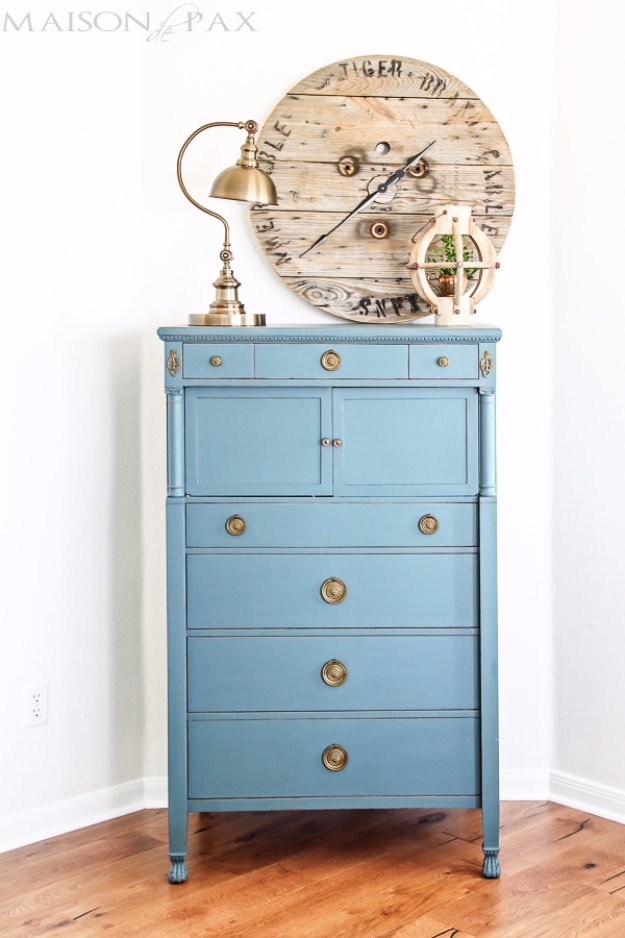 DIY Furniture Refinishing Tips - Vintage Dresser Painted Blue - Creative Ways to Redo Furniture With Paint and DIY Project Techniques - Awesome Dressers, Kitchen Cabinets, Tables and Beds - Rustic and Distressed Looks Made Easy With Step by Step Tutorials - How To Make Creative Home Decor On A Budget 