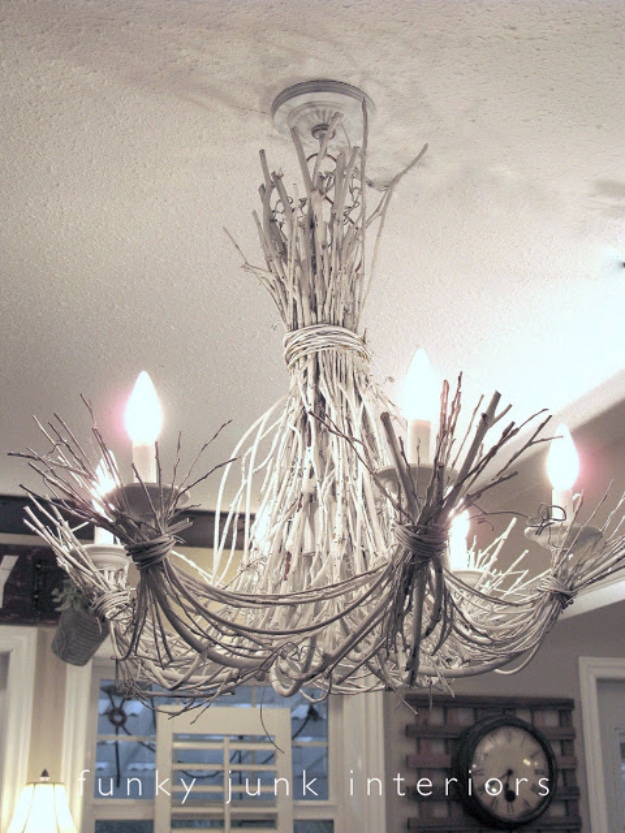 DIY Chandelier Ideas and Project Tutorials - White Twig Chandelier - Easy Makeover Tips, Rustic Pipe, Crystal, Rustic, Mason Jar, Beads. Bedroom, Outdoor and Wedding Girls Room Lighting Ideas With Step by Step Instructions 