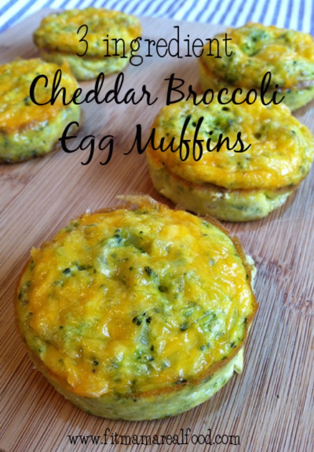 33 Easy Three Ingredient Recipes - 3 Ingredient Cheddar Broccoli Egg Muffins - Quick And Healthy 3 Ingredients Recipe Ideas for Breakfast, Lunch, Dinner, Appetizers, Snacks and Desserts - Cookies, Chicken, Crockpot Ideas, Baking and Microwave Recipes and Tutorials #easyrecipes #quickrecipes