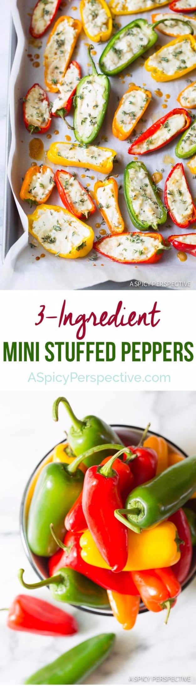 33 Easy Three Ingredient Recipes - 3 Ingredient Mini Stuffed Peppers - Quick And Healthy 3 Ingredients Recipe Ideas for Breakfast, Lunch, Dinner, Appetizers, Snacks and Desserts - Cookies, Chicken, Crockpot Ideas, Baking and Microwave Recipes and Tutorials #easyrecipes #quickrecipes