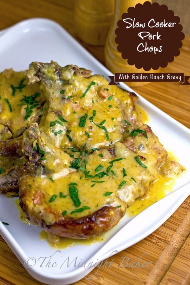 33 Easy Three Ingredient Recipes - 3 Ingredient Slow Cooker Pork Chops With Golden Ranch Gravy - Quick And Healthy 3 Ingredients Recipe Ideas for Breakfast, Lunch, Dinner, Appetizers, Snacks and Desserts - Cookies, Chicken, Crockpot Ideas, Baking and Microwave Recipes and Tutorials #easyrecipes #quickrecipes