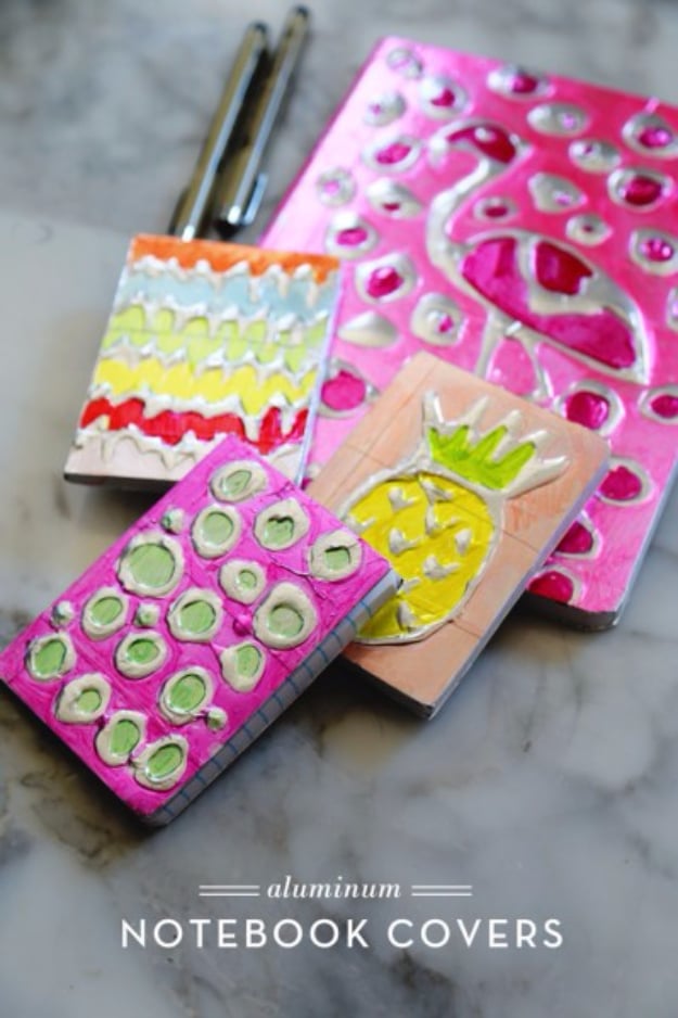 Dollar Store Crafts - Aluminium Notebook Covers - Best Cheap DIY Dollar Store Craft Ideas for Kids, Teen, Adults, Gifts and For Home #dollarstore #crafts #cheapcrafts #diy