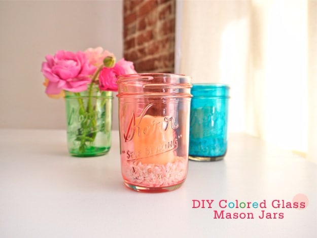 Dollar Store Crafts - COLORED GLASS MASON JARS - Best Cheap DIY Dollar Store Craft Ideas for Kids, Teen, Adults, Gifts and For Home #dollarstore #crafts #cheapcrafts #diy