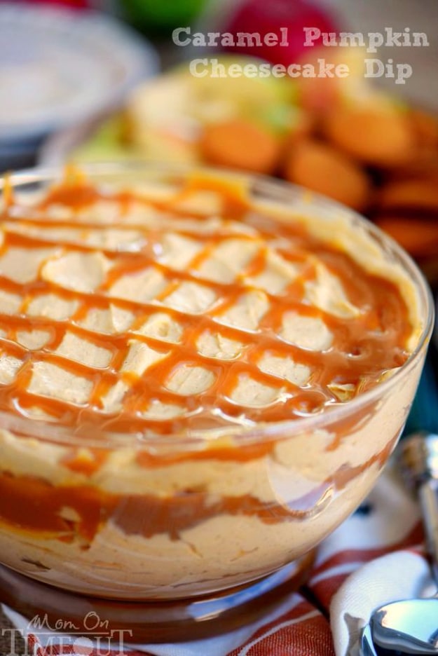 35 Fall Recipes - Caramel Pumpkin Cheesecake Dip - Best Quick And Easy Fall Recipe Ideas and Healthy Dishes You Can Make For Dinner, Soup, Appetizers, Crockpot and Slow Cooker Snacks and Drinks, Even Dessert 