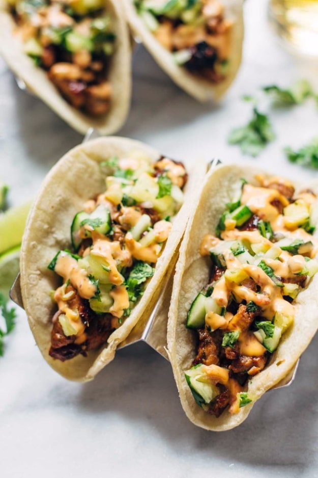 33 Easy Recipes for Back To School -Caramelized Pork Tacos With Pineapple Salsa- Quick and Delicious Recipe Ideas for Kids and Adults. Pack for School Lunches, Make Ahead for Work, Freeze and Store for Early Morning Breakfasts, Super Lunch Meals, Simple Snacks and Dinner